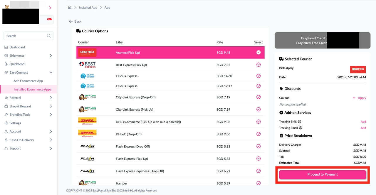 Syncing orders and selecting a specific order ID in EasyParcel app
