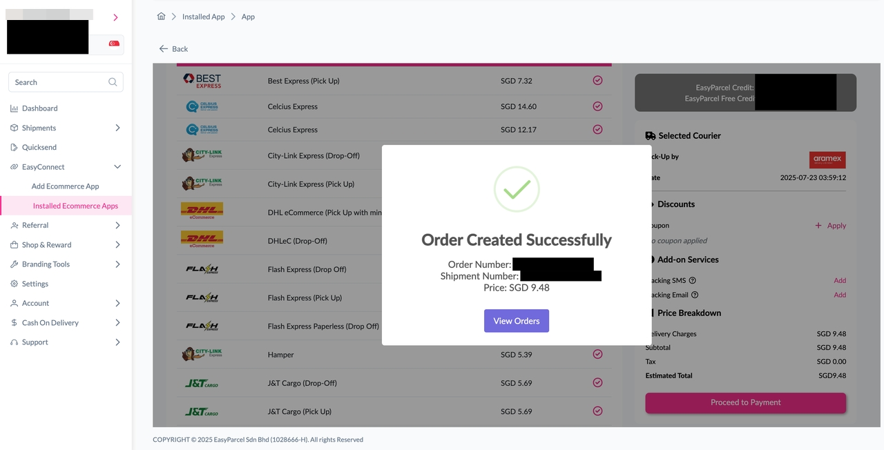 Entering package details and getting shipping quotes