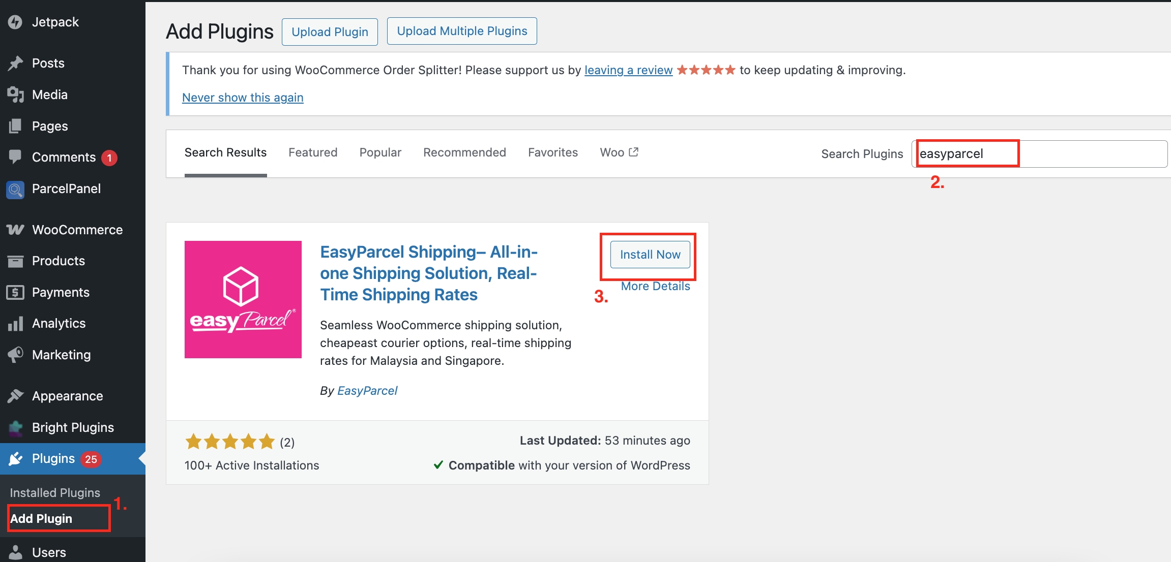 Selecting WooCommerce from the Add New Store menu in EasyParcel