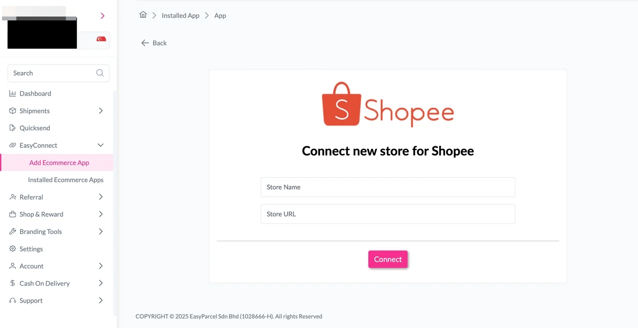 Selecting Shopee platform from integration list
