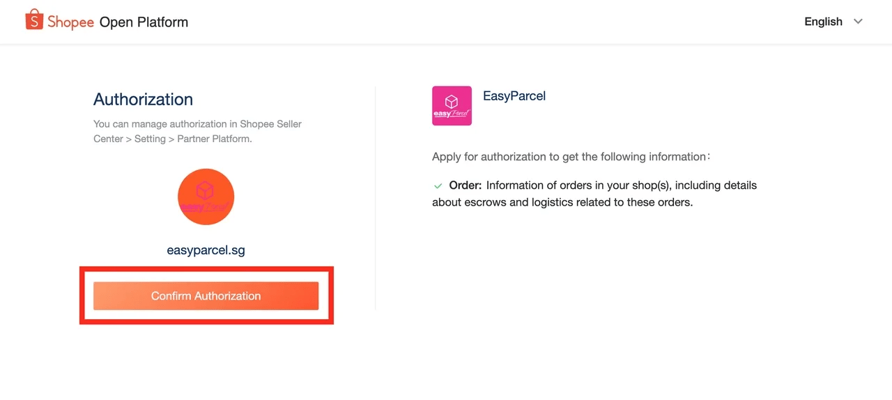 Shopee store successfully connected in EasyParcel