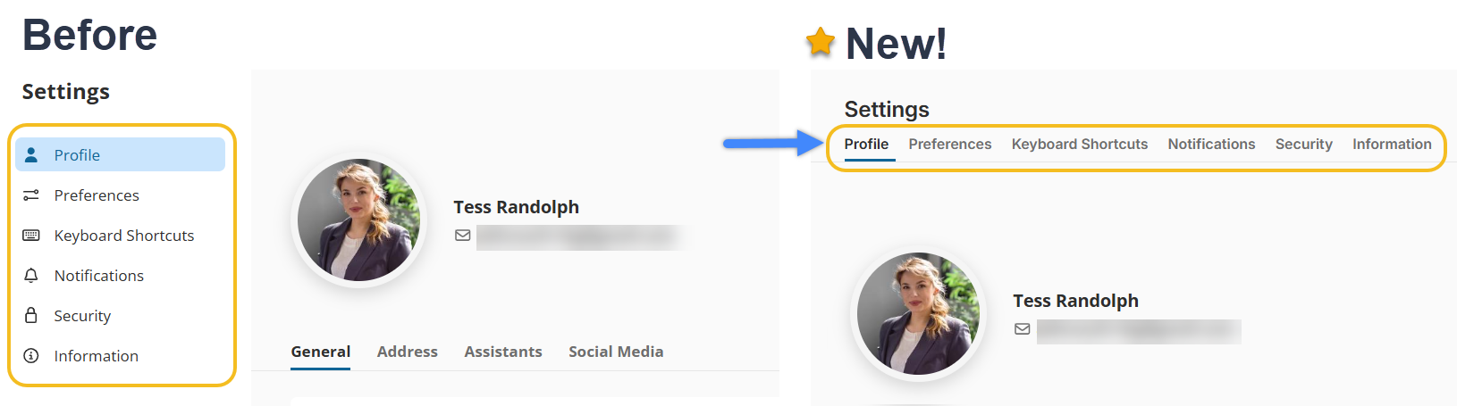 New Navigation in Account Settings