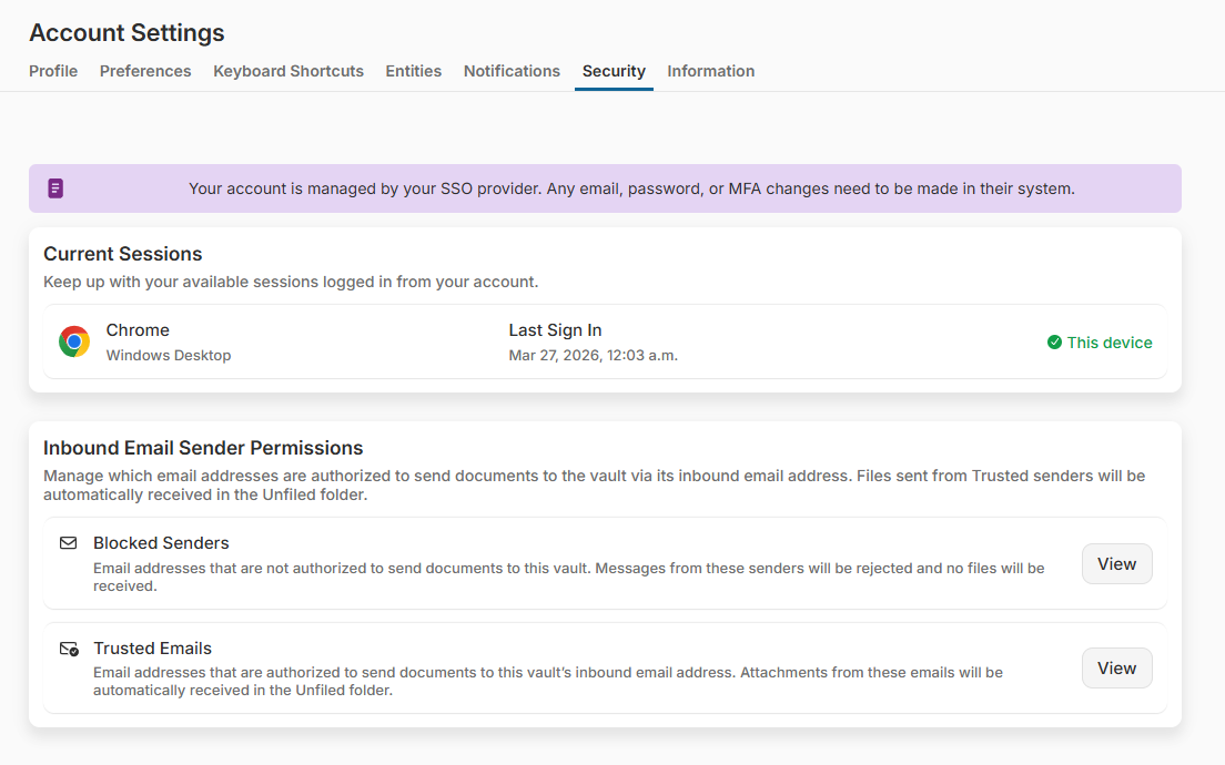 SSO Security Settings