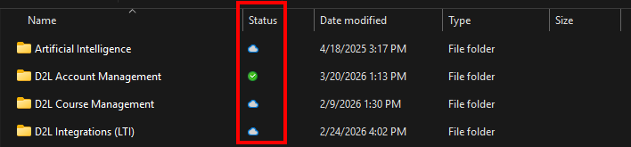 The Status column in the Details view of File Explorer will display whether a file is available offline or is synced with the cloud. 