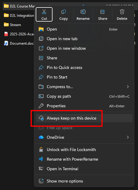 When right clicking on a file in a SharePoint folder, the context menu will show an option to "Always keep on this device."