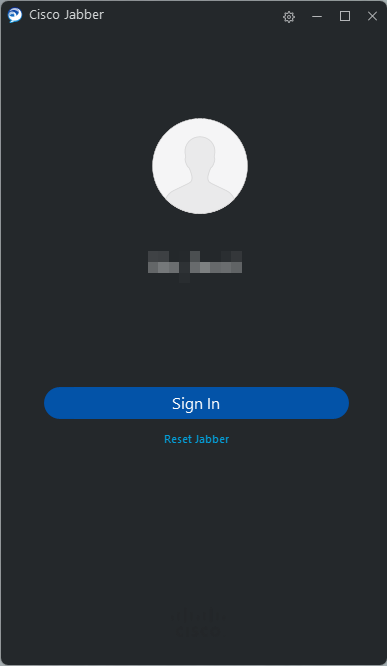 The Sign In screen for Jabber features a large Sign In button in the center of the screen and a Reset Jabber button below. 