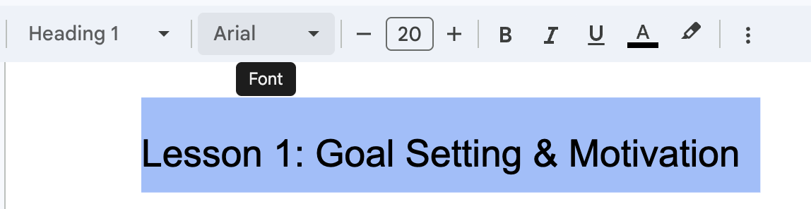 Screenshot of a Google Doc with Heading 1 indicating the Lesson title