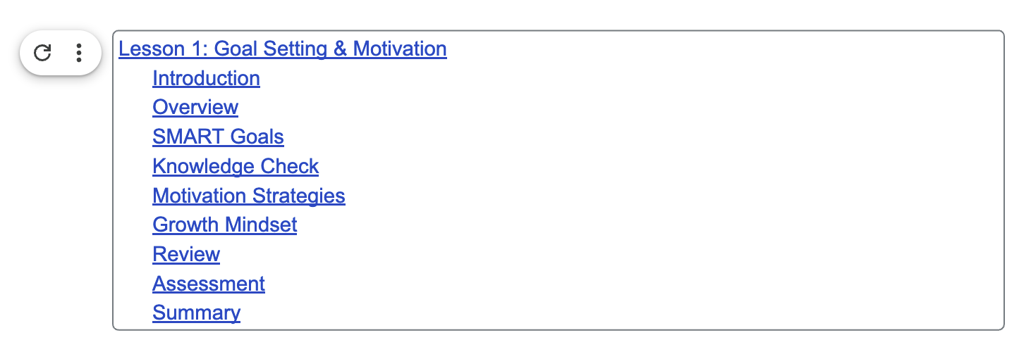Screenshot showing an automated table of contents in Google Docs