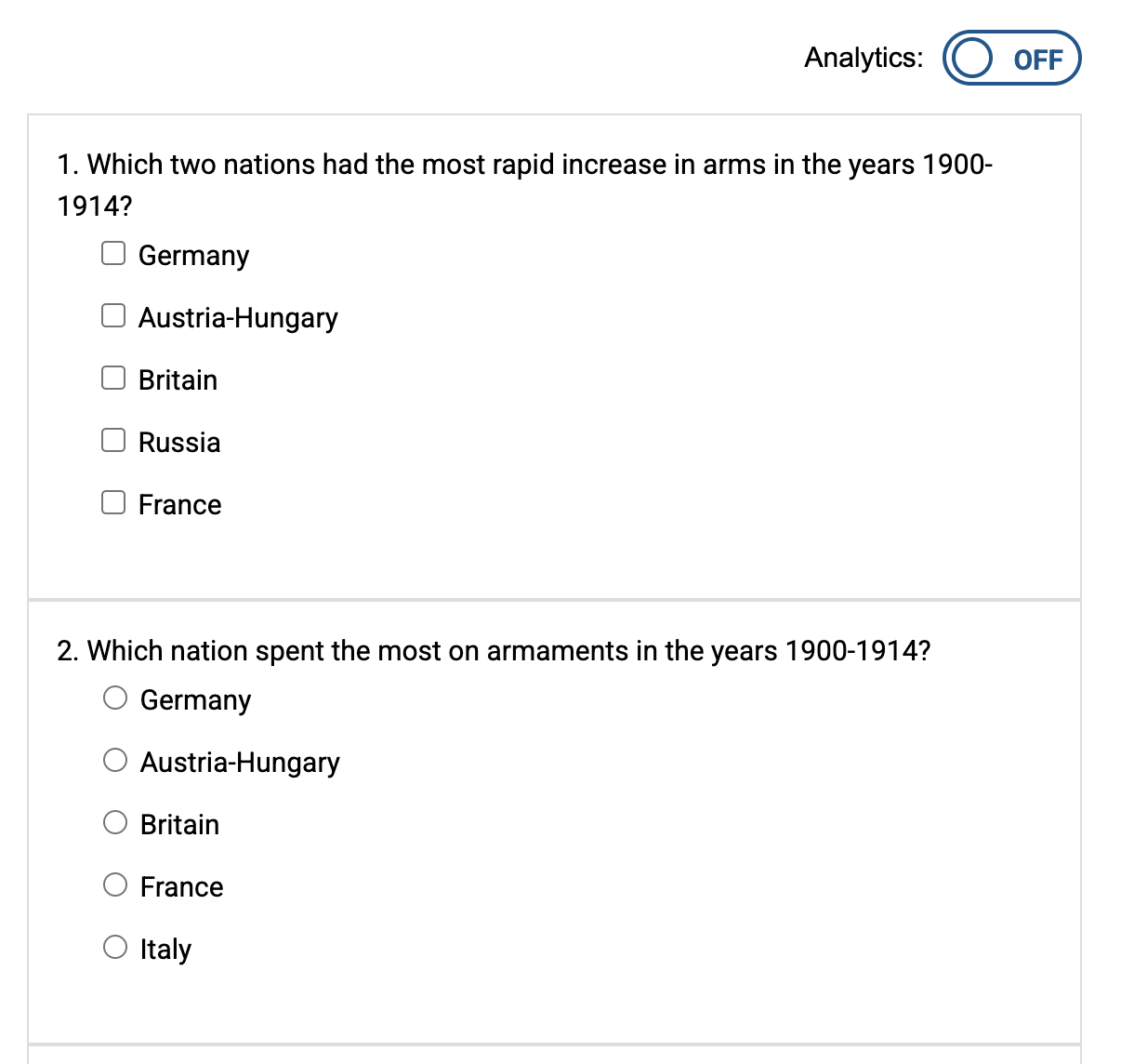 screenshot of content creator view of analytics turned off