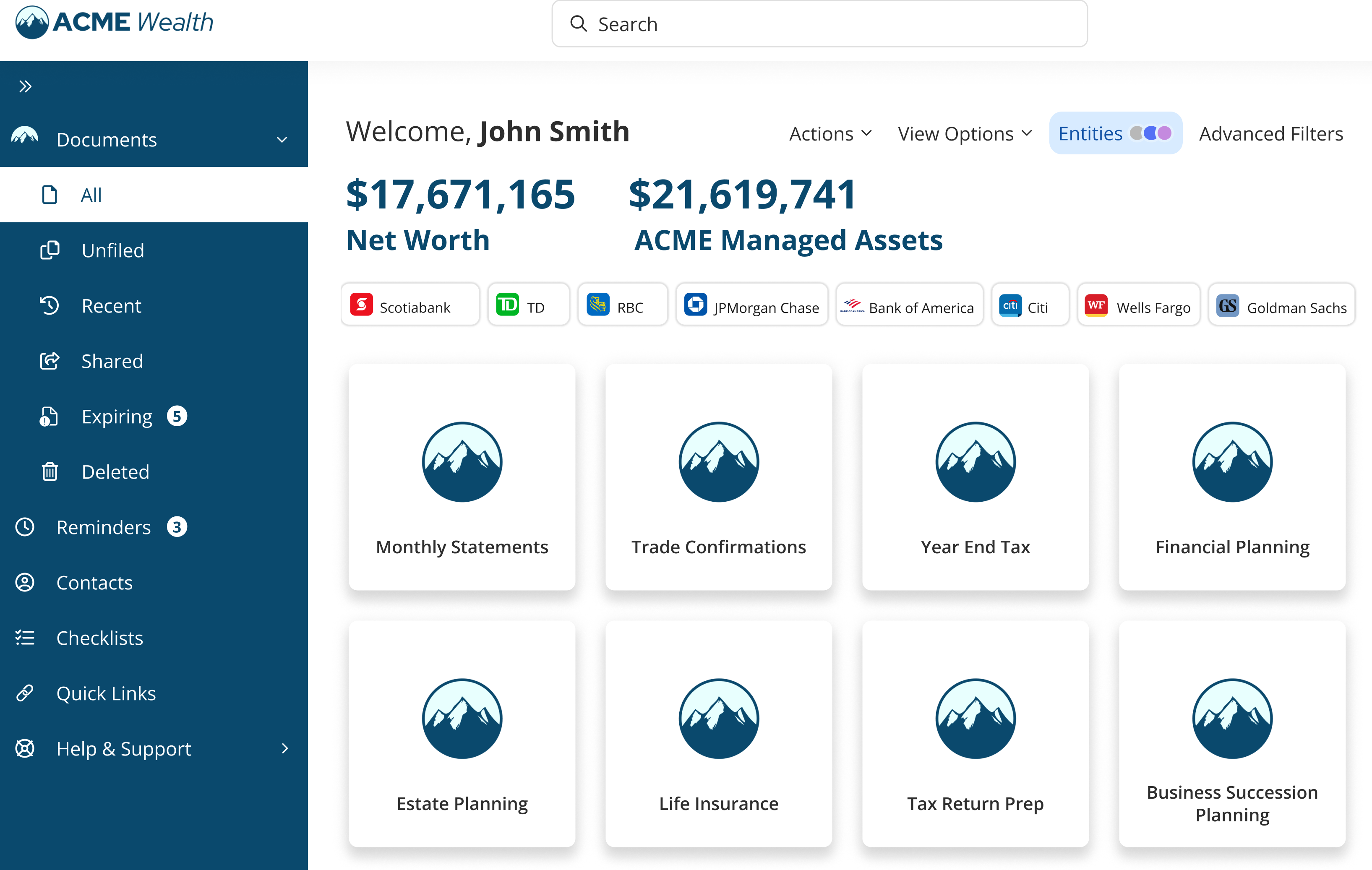 Financial Snapshot Dashboard Display