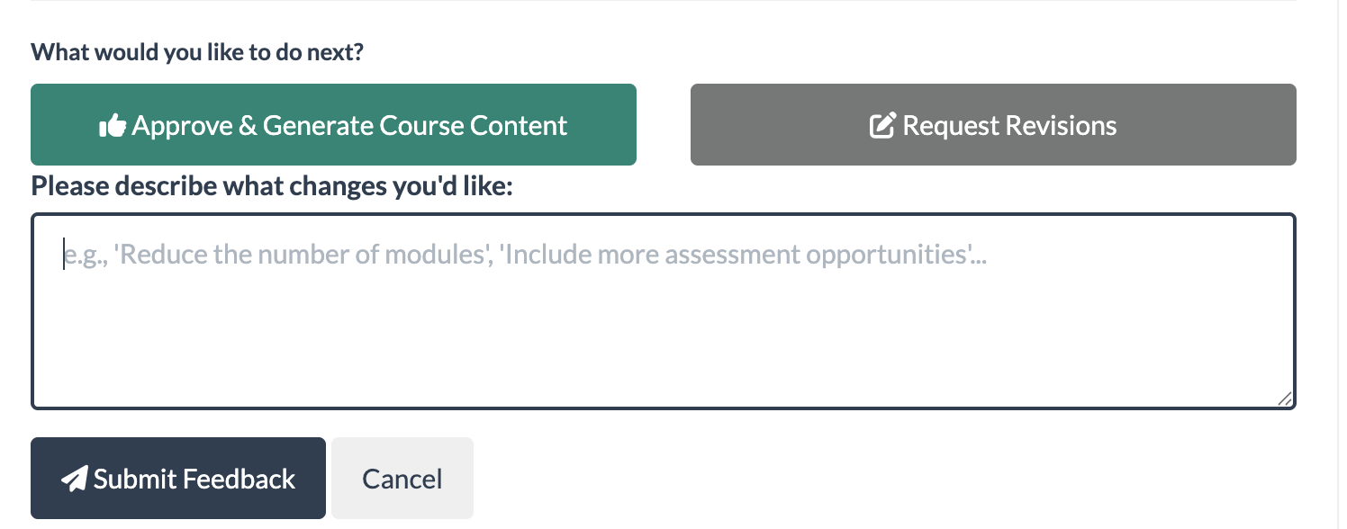 Request revisions pane