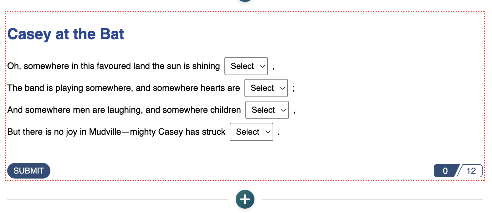 Screenshot of the Cloze block in edit mode