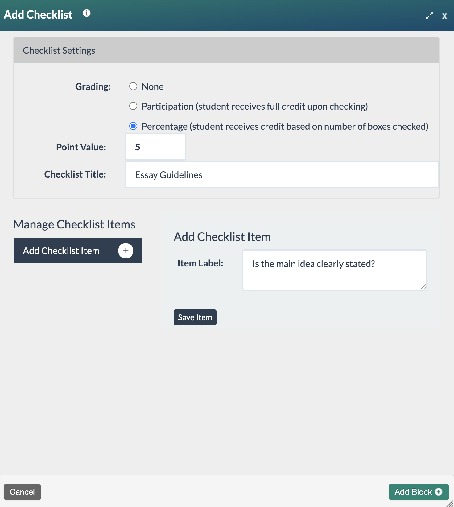 checklist with one item added