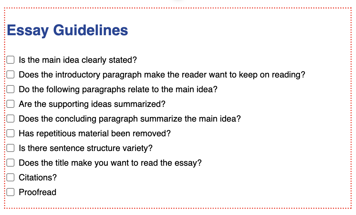 screenshot of the preview of Essay Guidelines List in edit mode