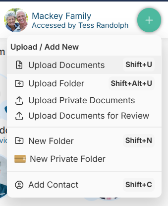 You can also upload files manually using the Plus button at the top-right corner, or by right-clicking in the submenu.