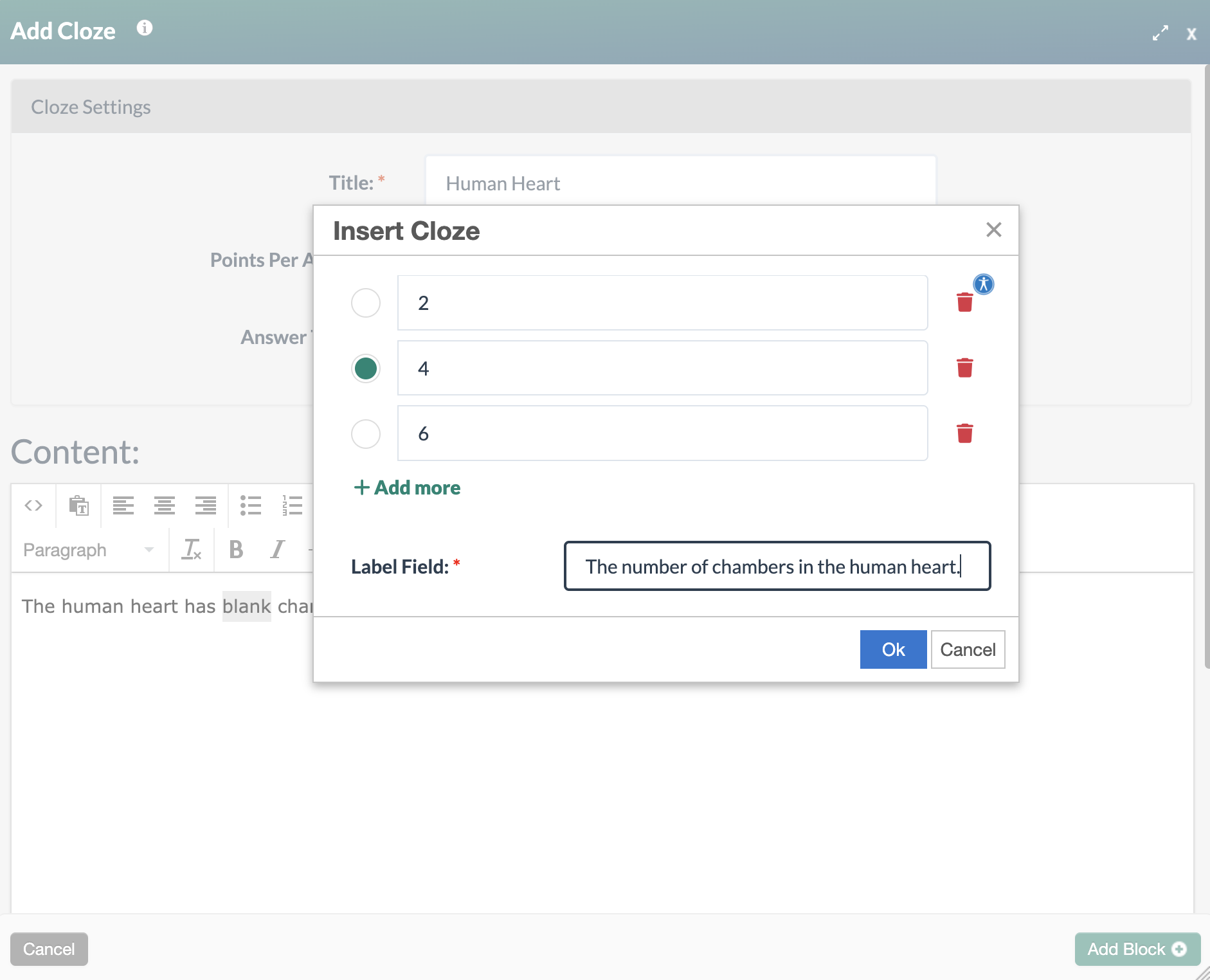 Insert Cloze form field inside the Edit Cloze block form