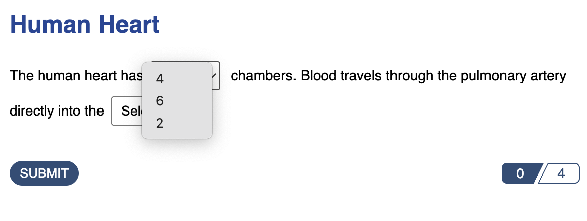 published view of dropdown answer type
