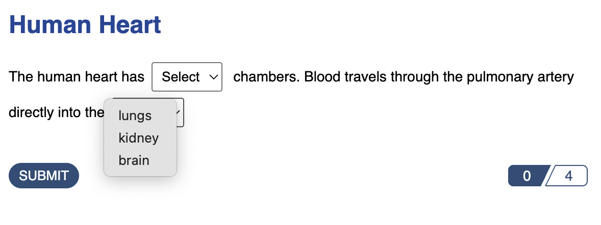 published view of dropdown answer type