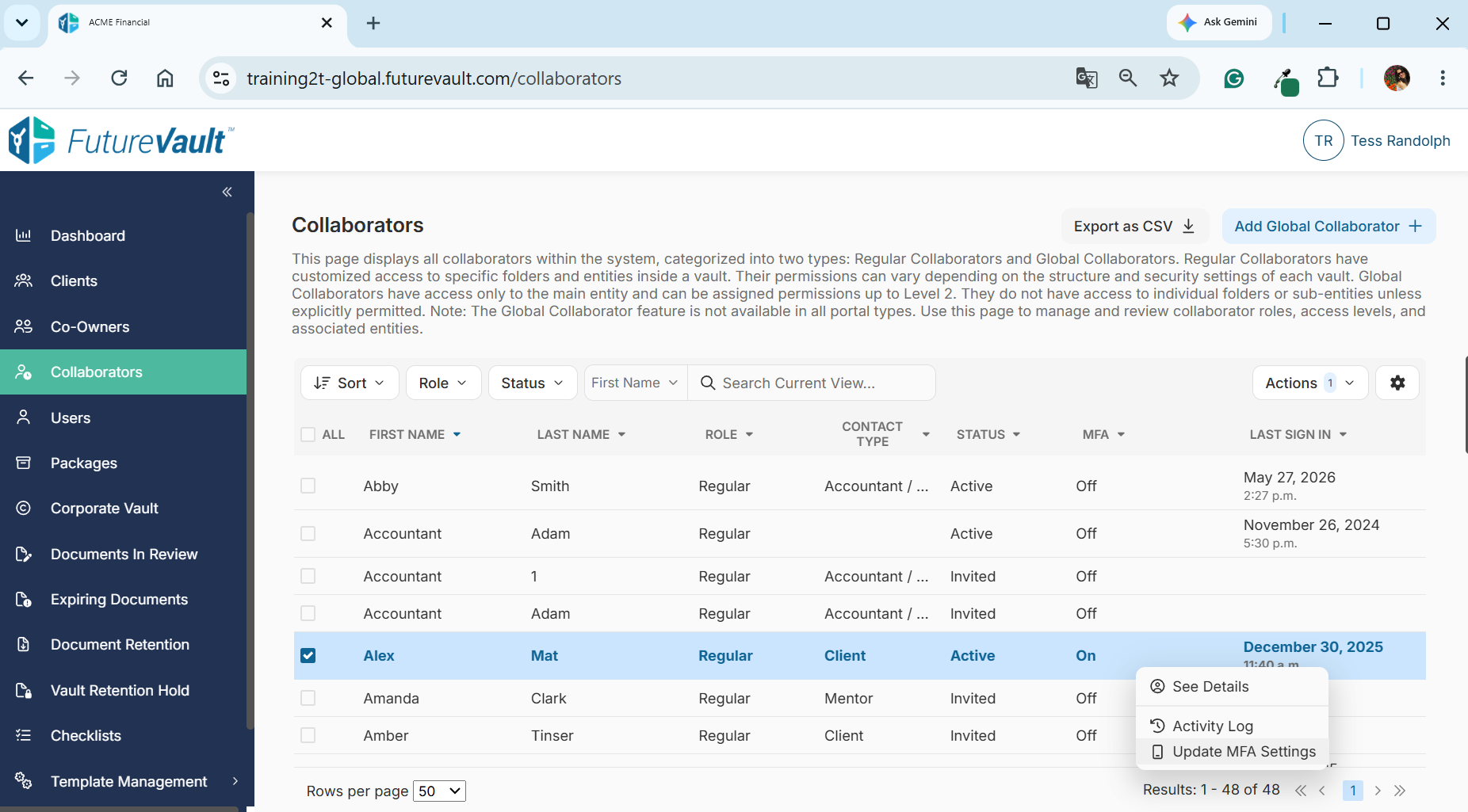 Centralized Collaborator List
