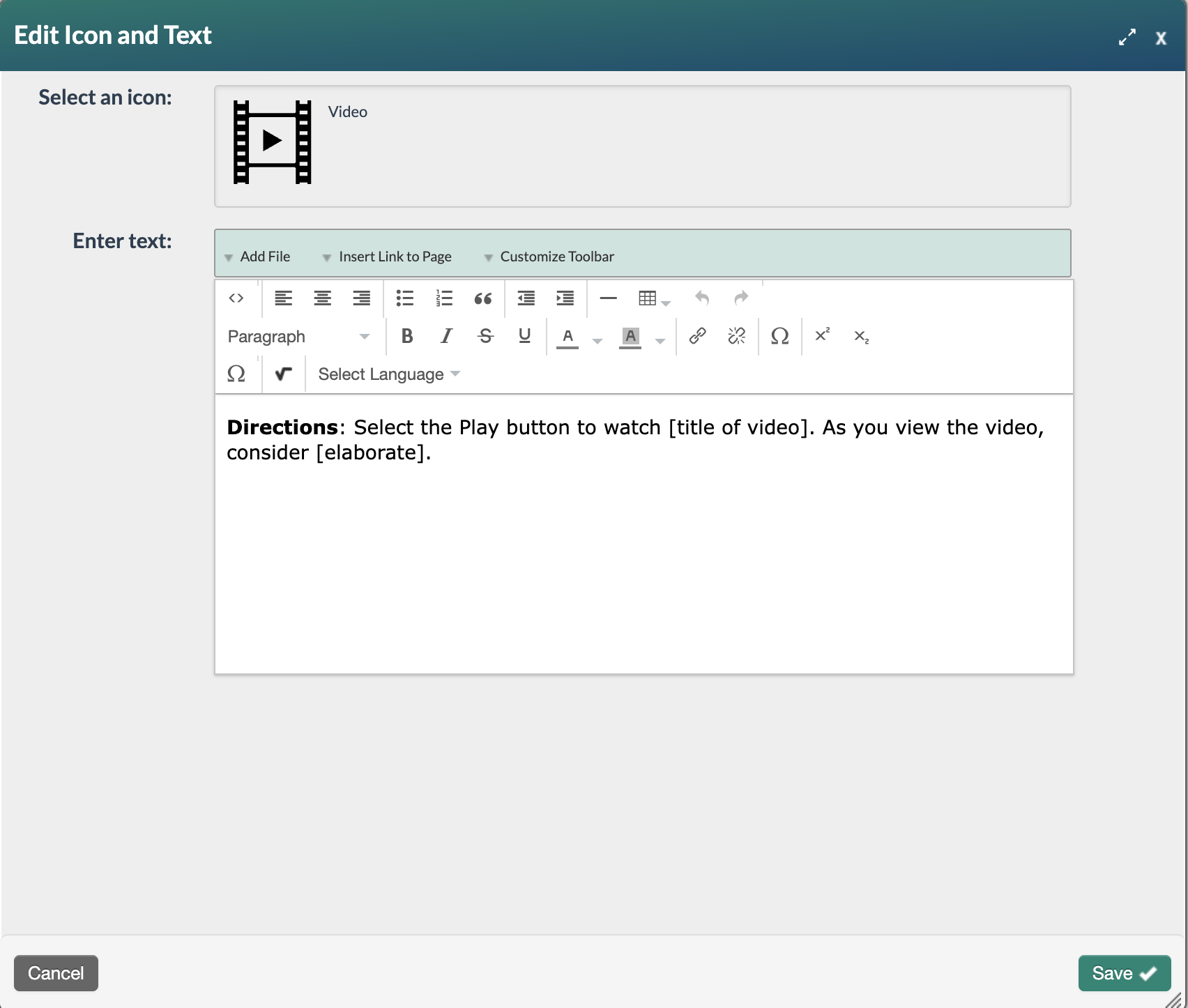 sample default text for a video icon