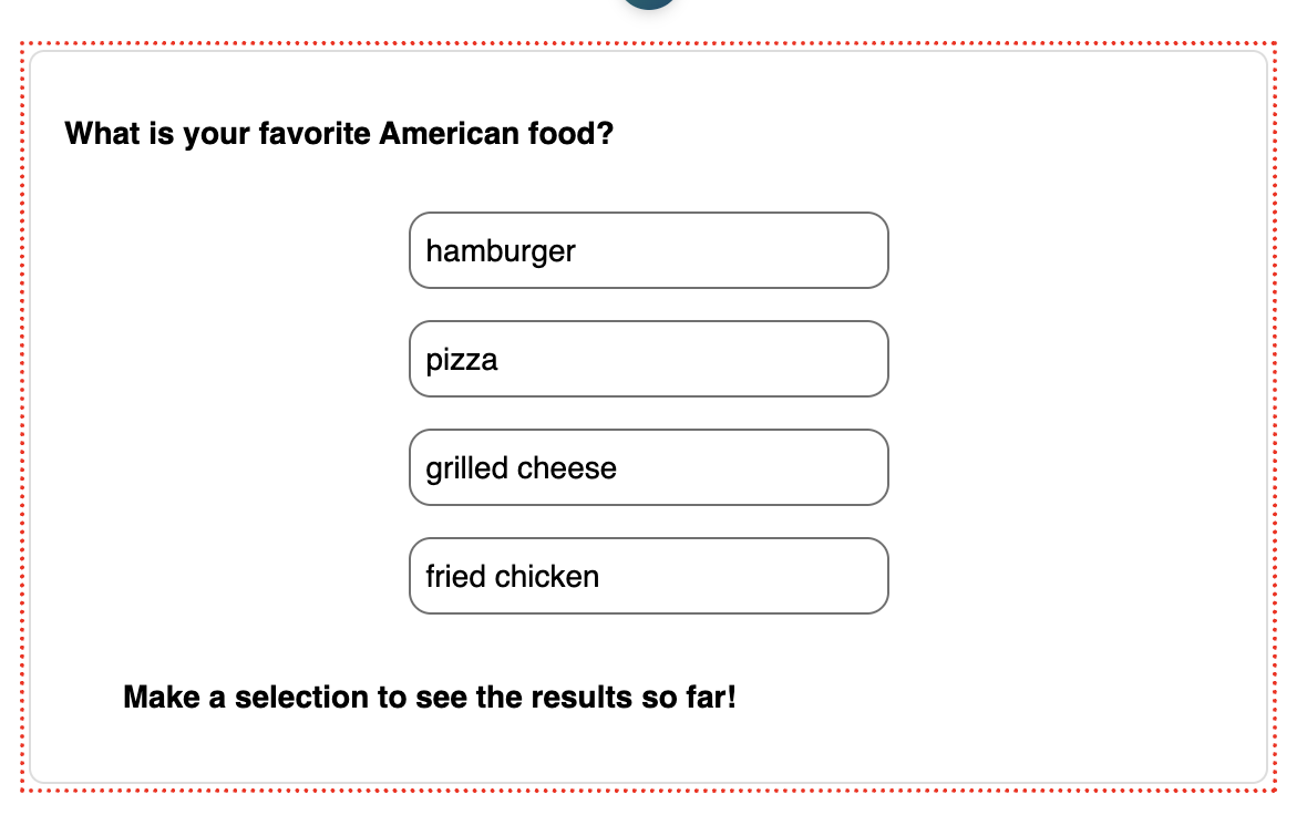 the poll block in edit mode on the page with red dotted lines around it