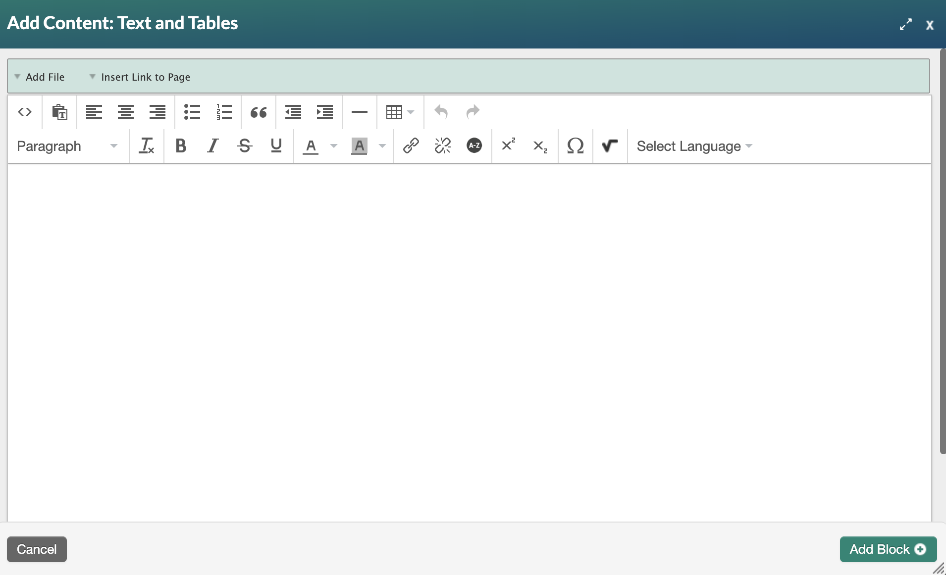 content text and tables block blank form