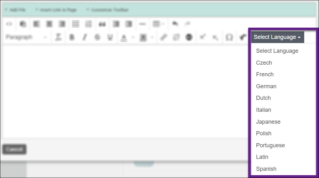 select language dropdown menu