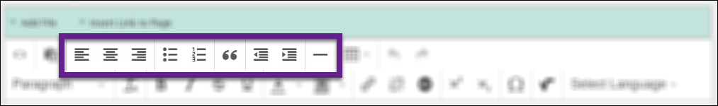 lists and layout options in the toolbar