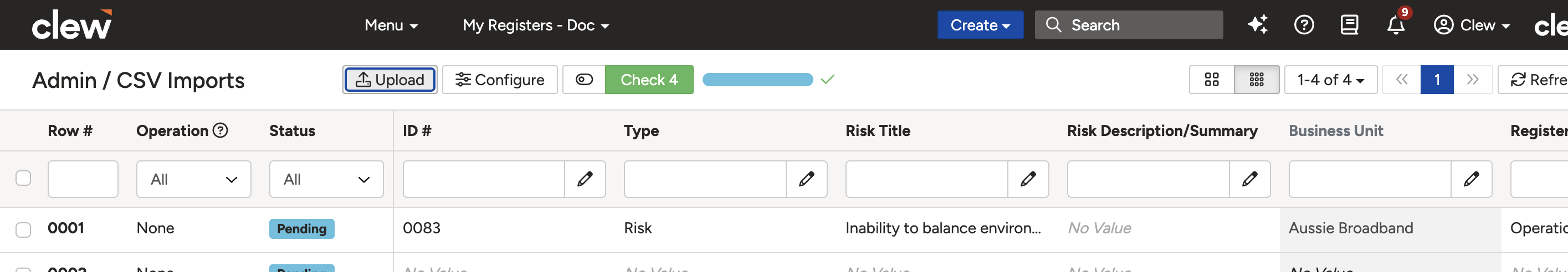 The field mapping screen showing columns with grey backgrounds that have not yet been matched to system fields.