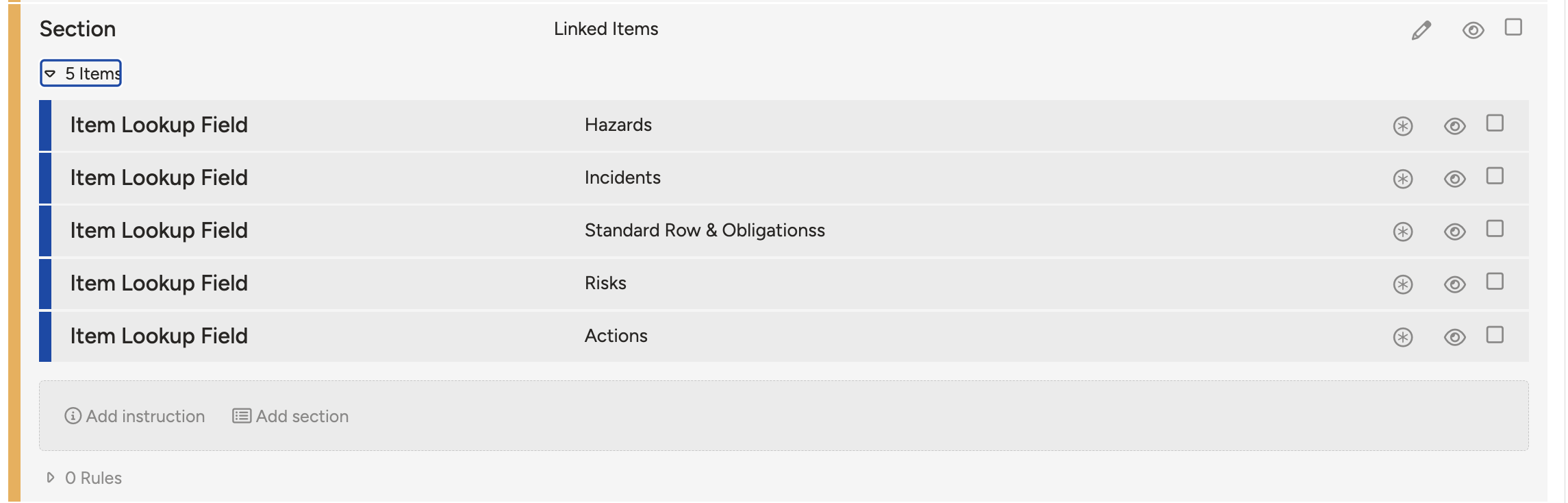 Linked Item section showing related modules that can be linked when creating a new record.