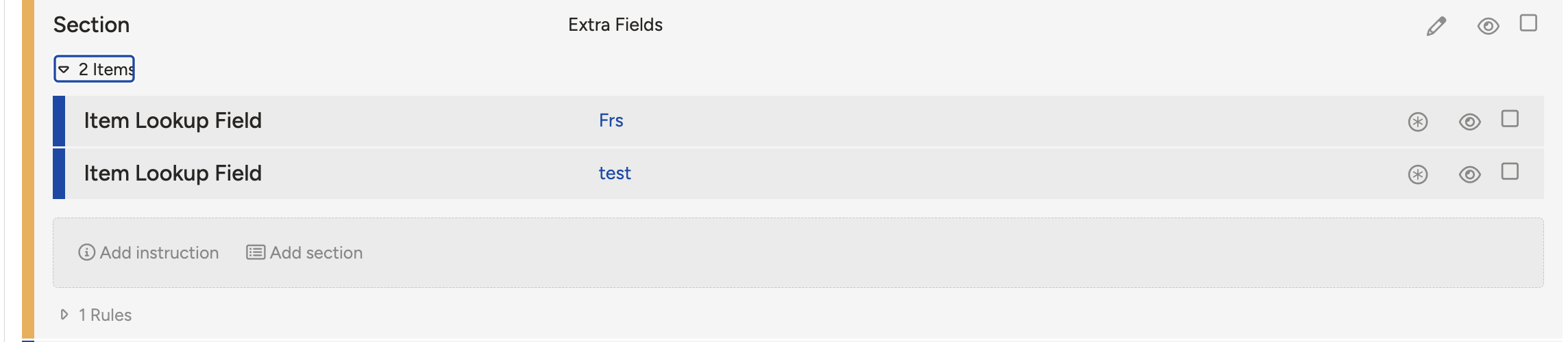 Extra Fields section showing custom fields available to be placed on the form.