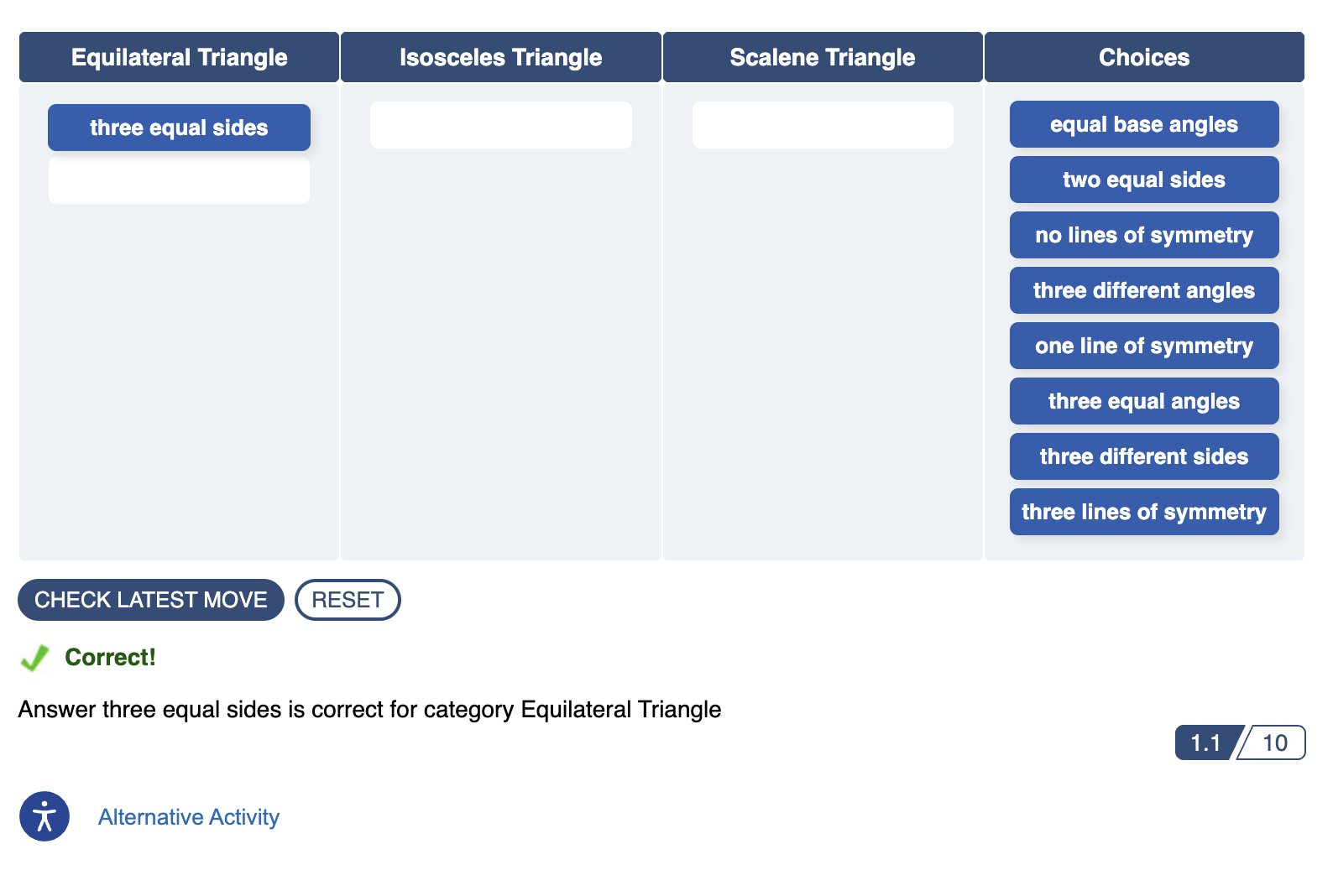 published view of a categorization exercise with nine items