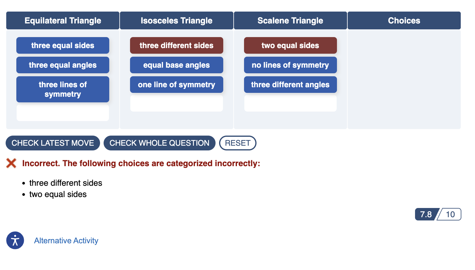 published view of a categorization exercise with nine items