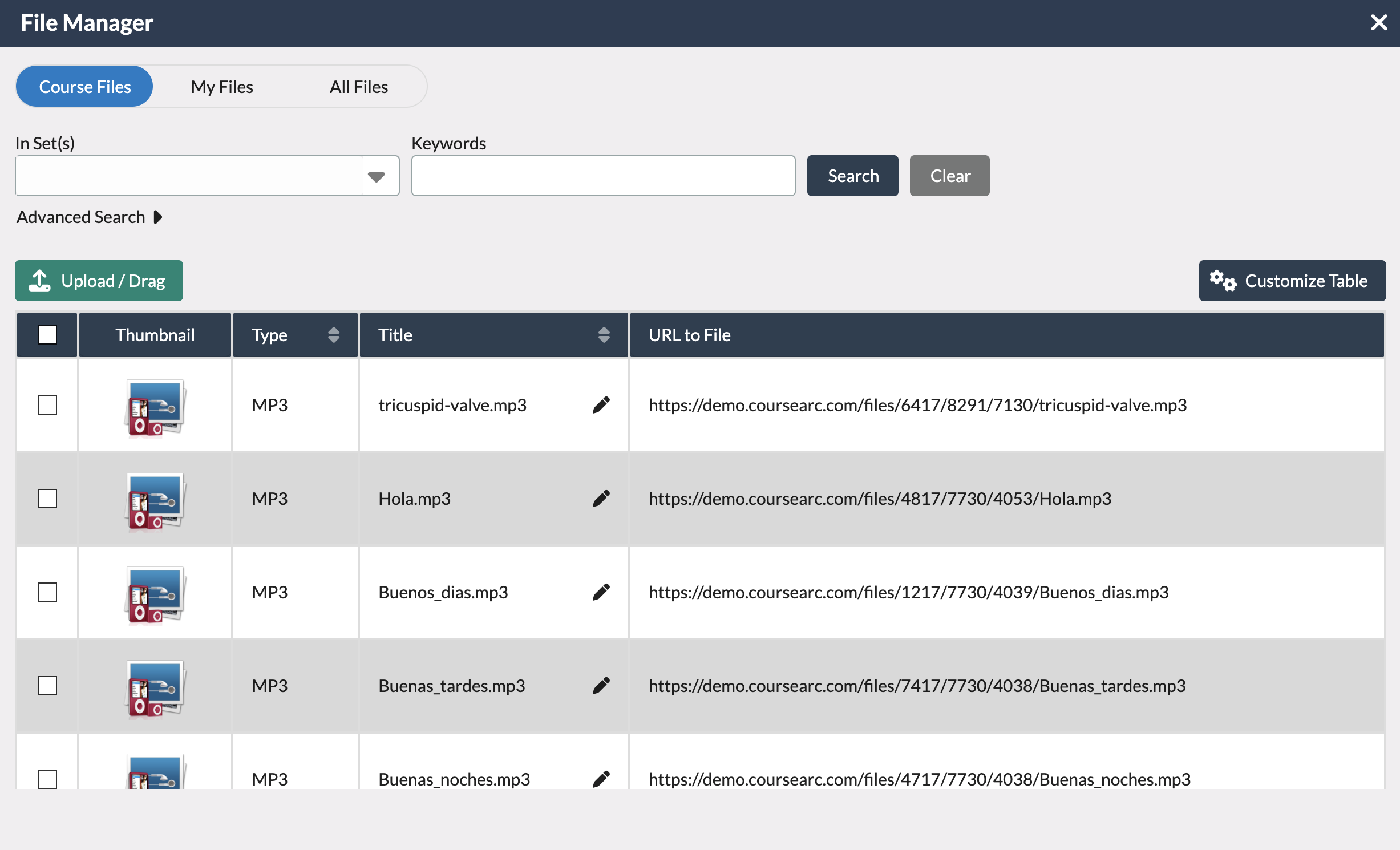 file manager view showing audio files