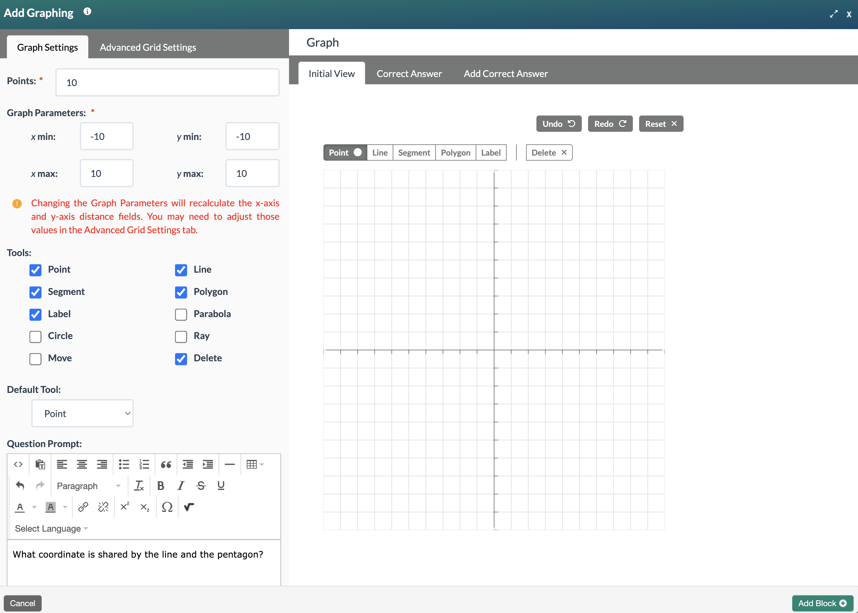 screenshot of Add Graphing modal with default settings