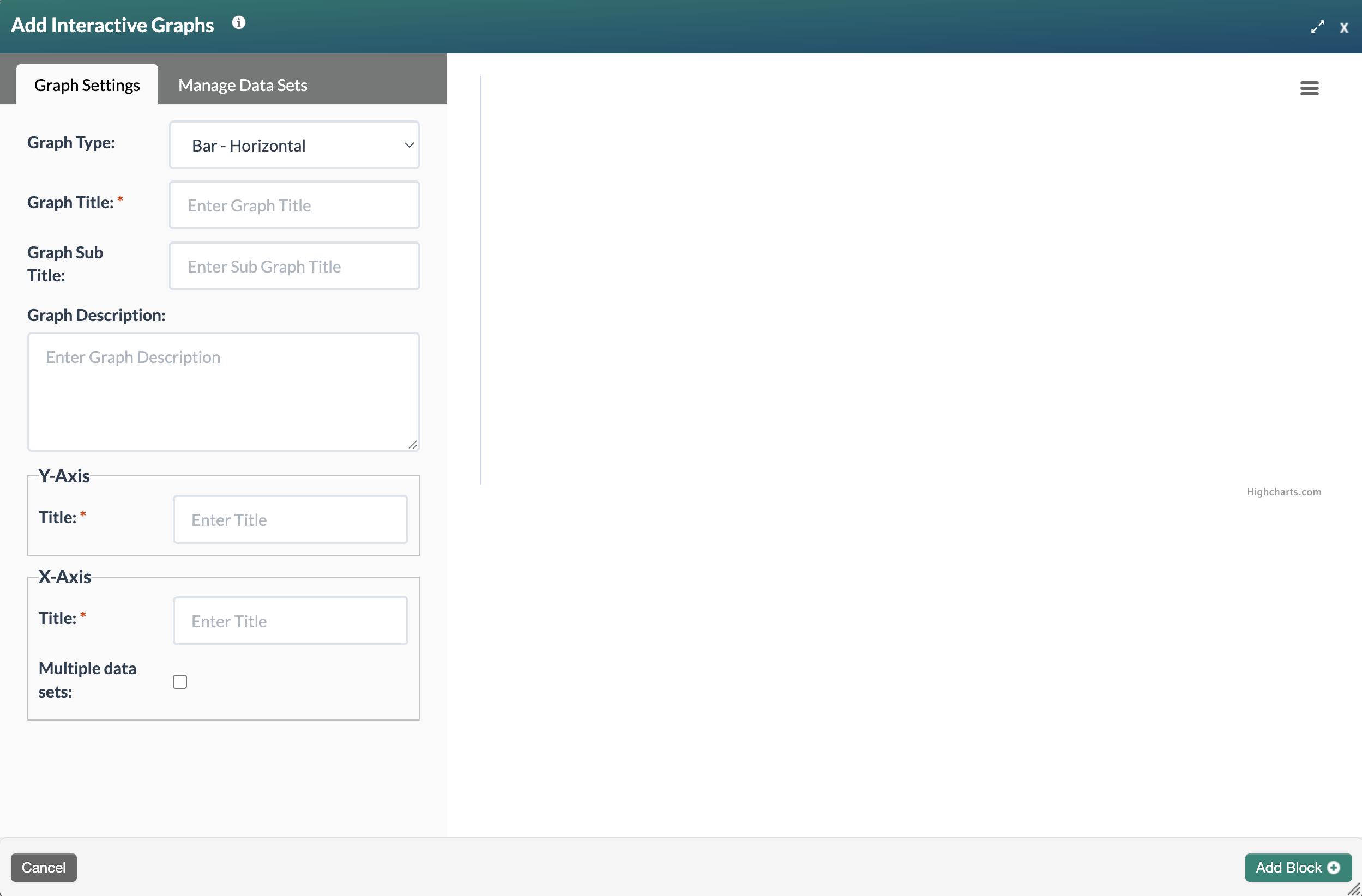 Screenshot of the Add Interactive Graphs blank form