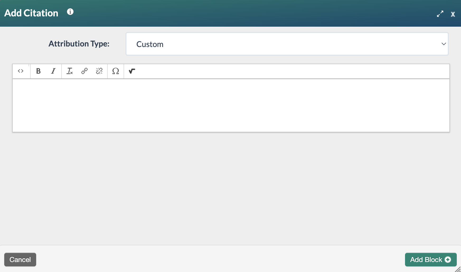 screenshot of the custom citation option