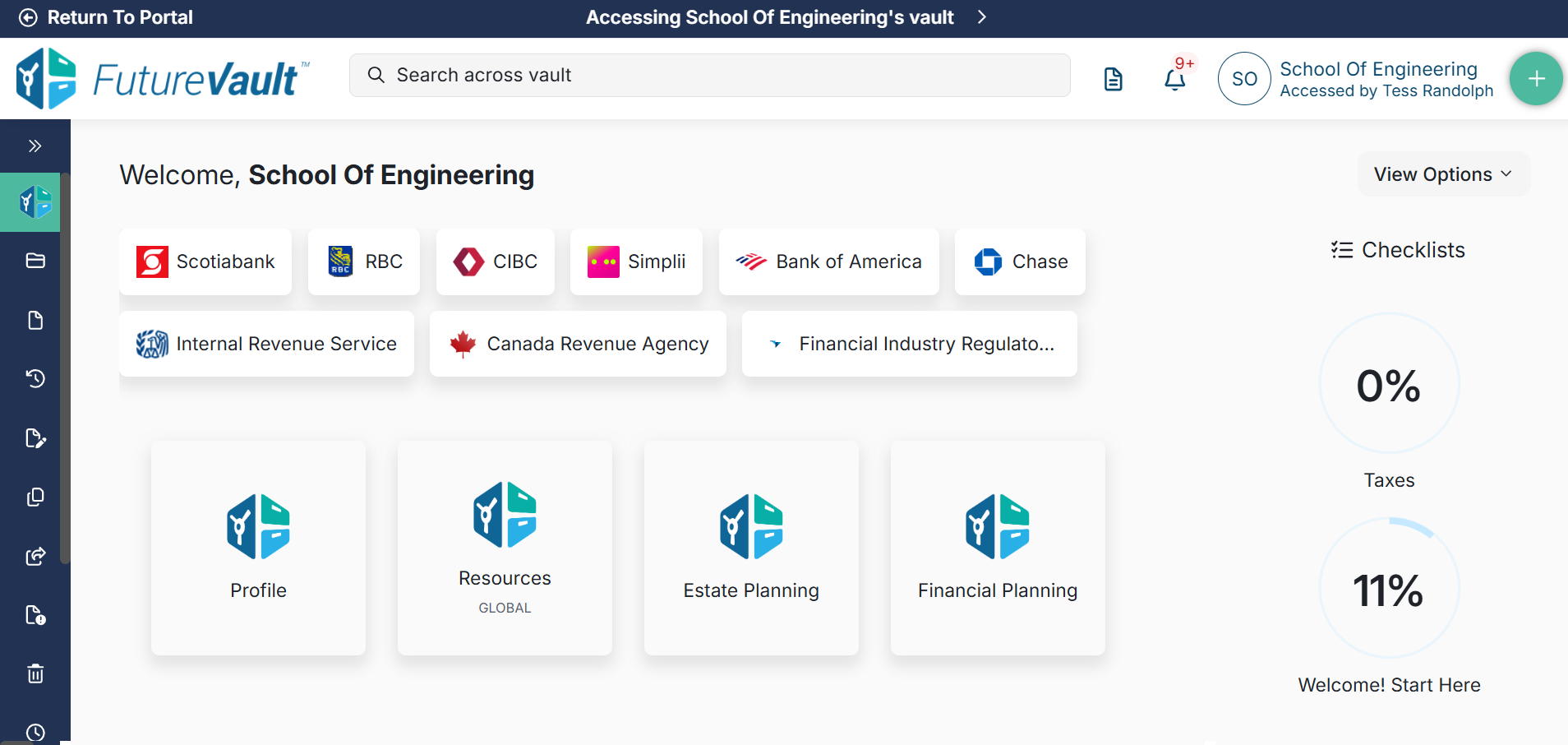 The optional Dashboard Quick Links view is available upon request.