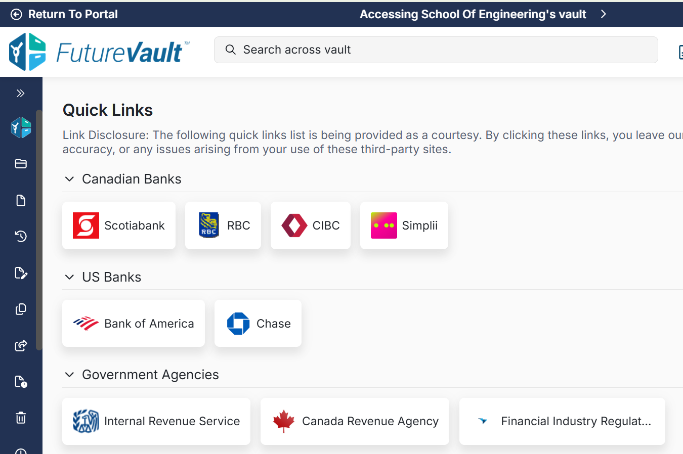 access to external websites directly from their FutureVault