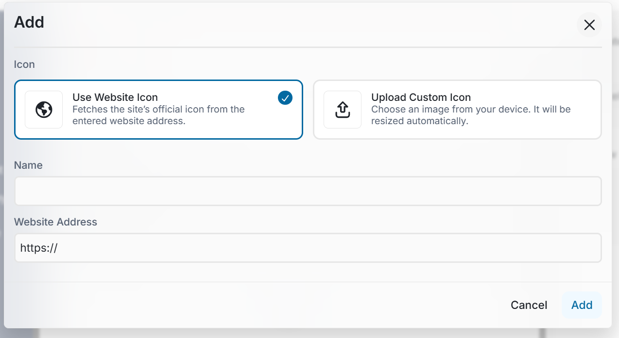 Link configuration window