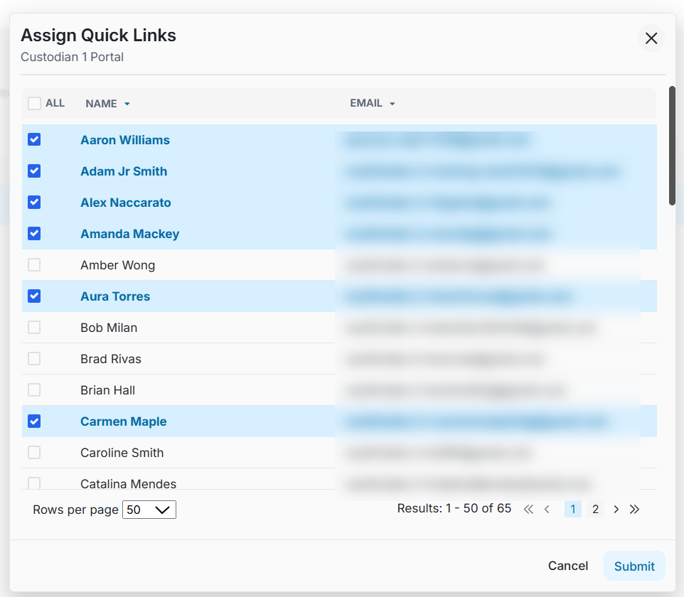 Select one or more client vaults, click submit