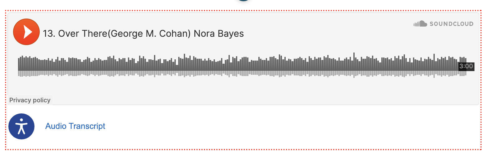 screenshot of audio using a link in edit mode