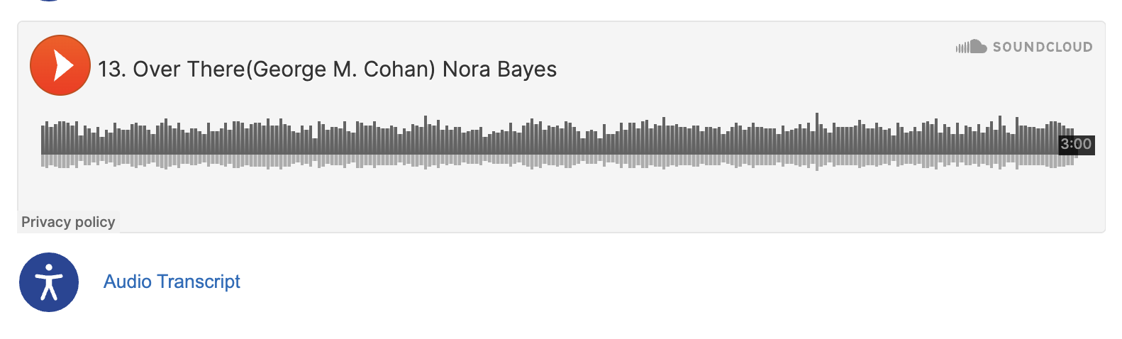 screenshot of a published audio block using a link to audio