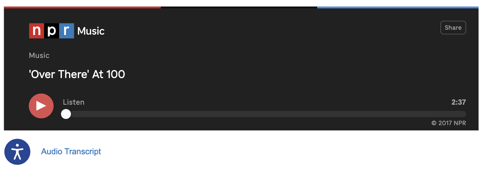 screenshot of a published audio block using embed code