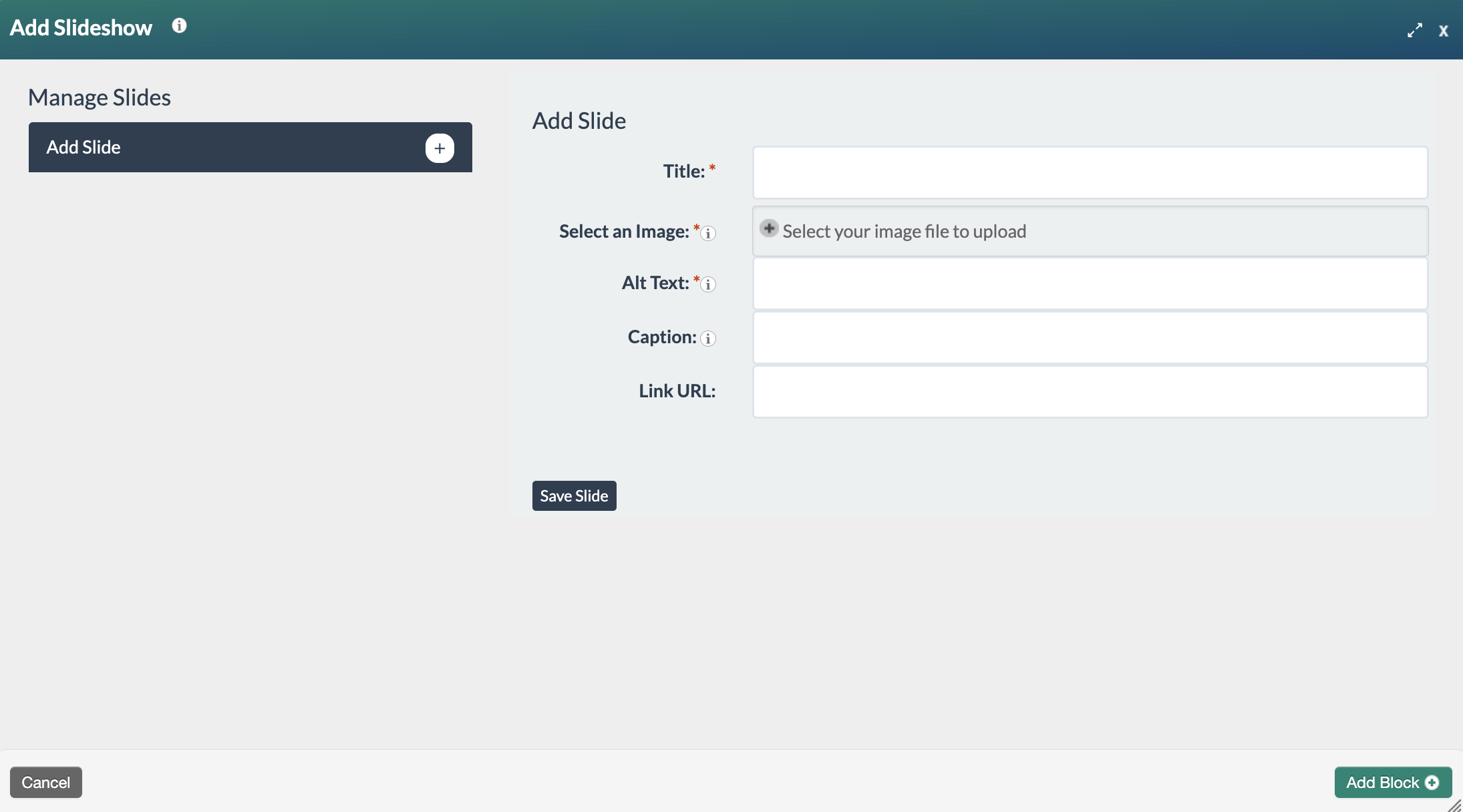 screenshot of a blank slideshow form
