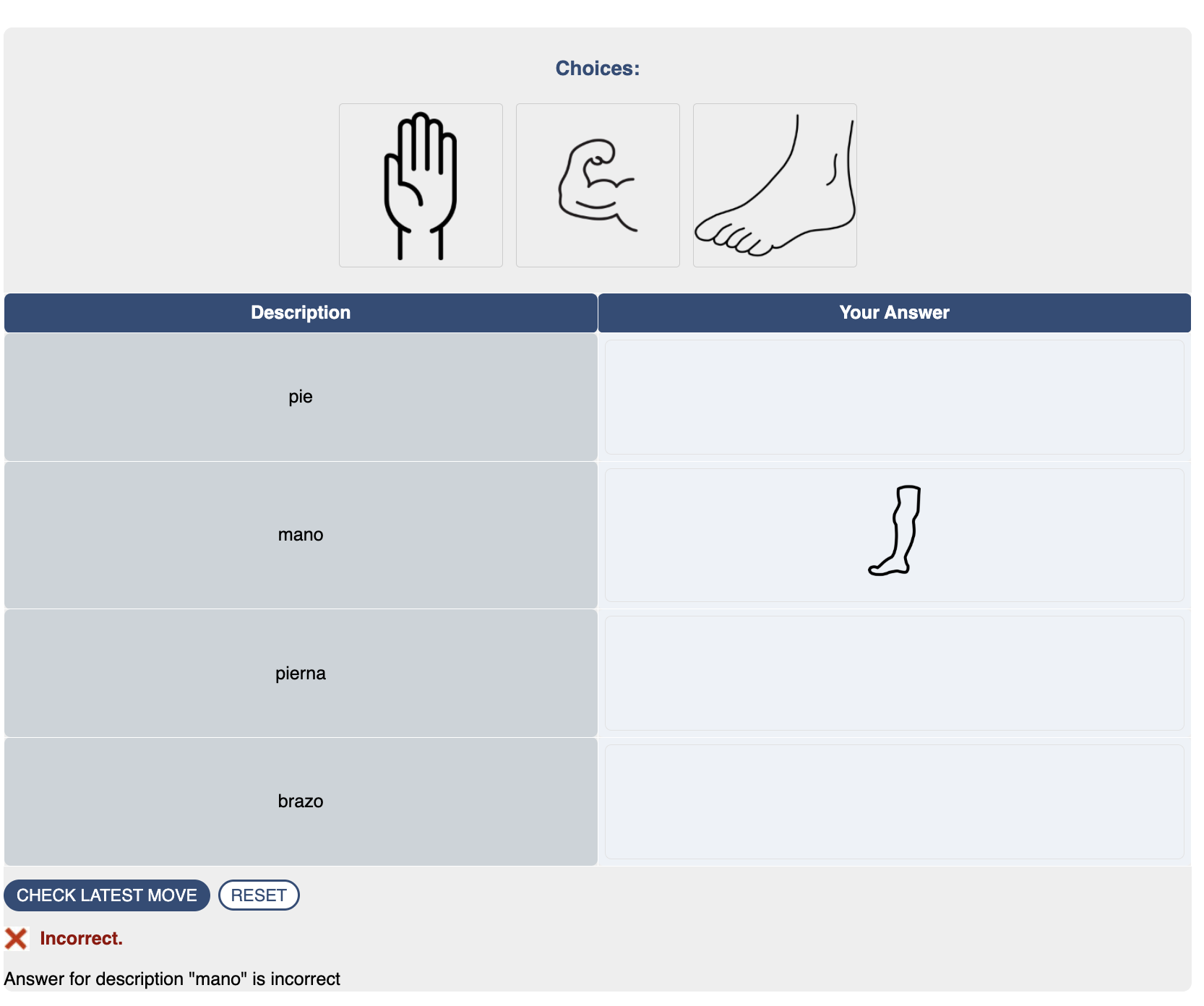 screenshot of learner feedback for an answer that is wrong. 