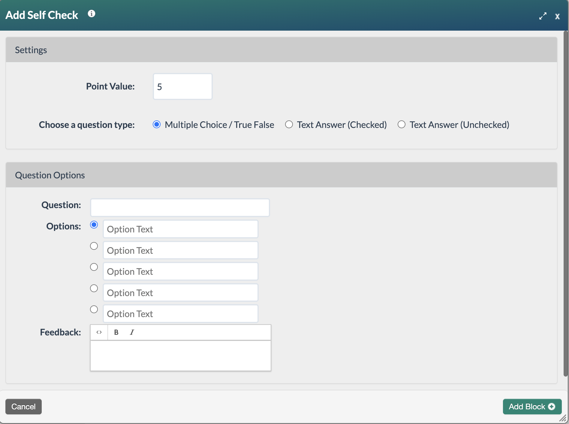 screenshot of the blank self-check form