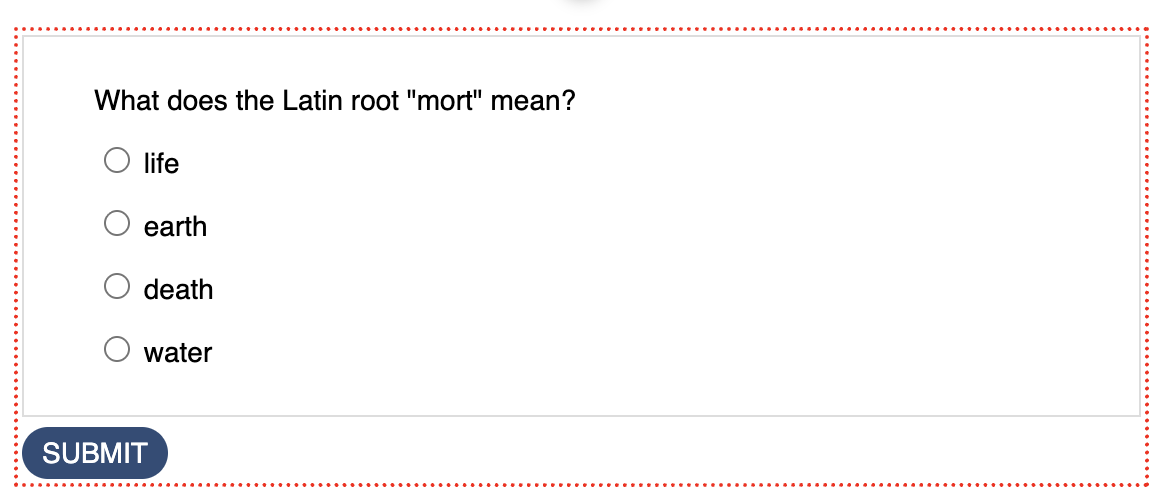 screenshot of the question on the page in edit mode