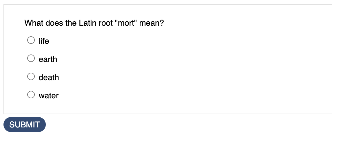 screenshot of a published unanswered quiz question