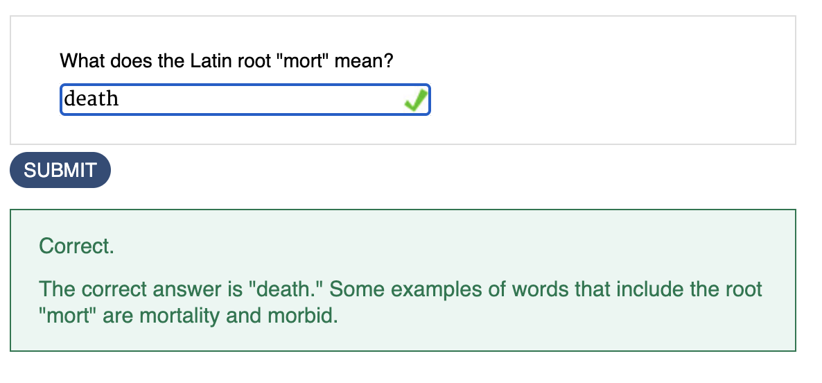 sample multiple choice question that is correct with feedback
